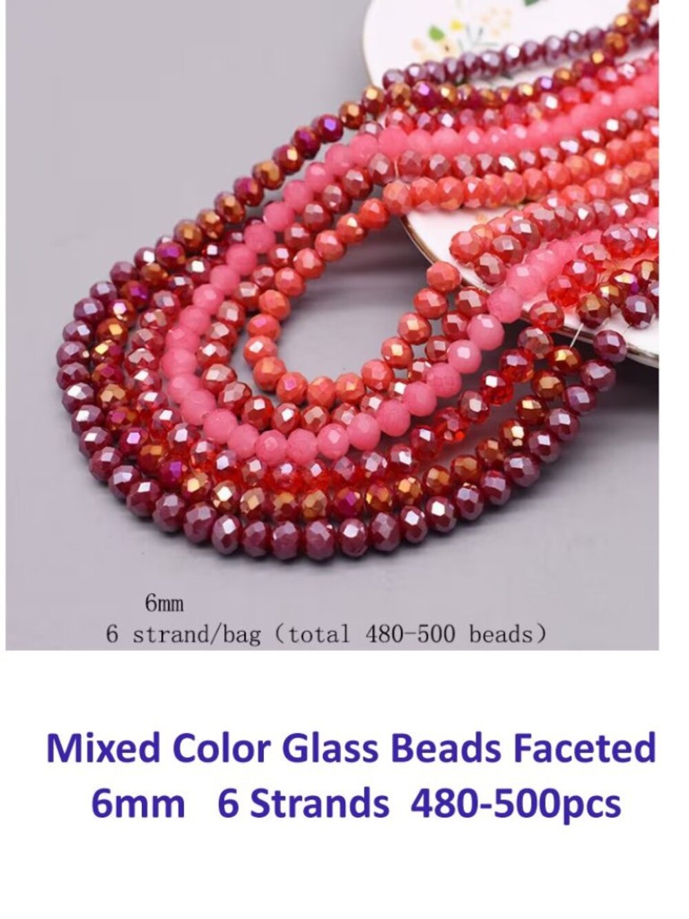 Mixed Color Glass Beads Faceted 6mm 6 Strands 480-500pcs